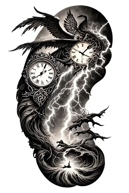 Lightining Storm And Time And Nature Tattoo tattoo design idea