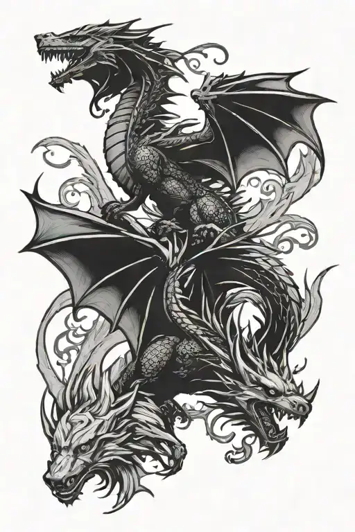Dragon and wolf game of thrones style tattoo design idea