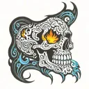 skull neo tribal smoke fire flames ghosts tattoo design idea