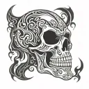 skull neo tribal smoke fire flames ghosts tattoo design idea