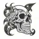 skull neo tribal smoke fire flames ghosts tattoo design idea