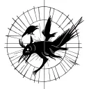 geometric pattern of crow black panther, black hole and angler fish tattoo design idea