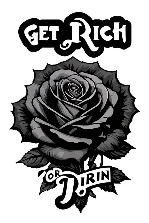 "Get Rich or Die Tryin " text with roses tattoo design idea