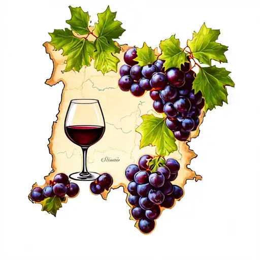 Moldova map, vine with a glass of wine and Moldavian embroidery tattoo design idea