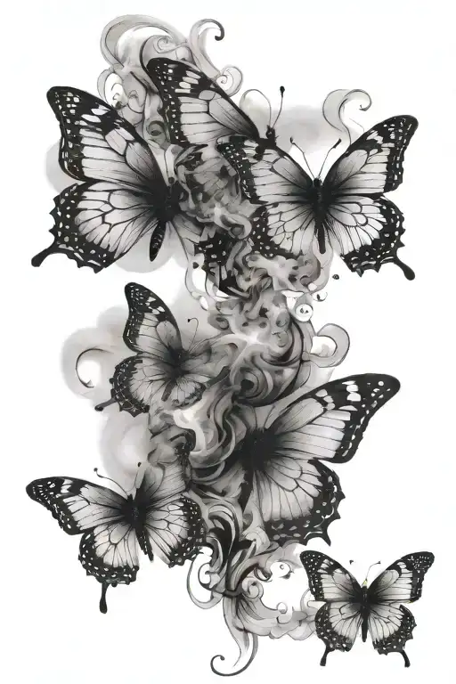 three butterflies flying one below the other with smoke around them tattoo design idea