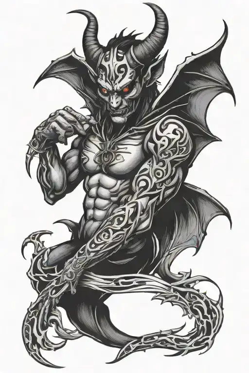 devil with wings and the number 666 symbols incorporated tattoo design idea