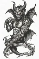 devil with wings and the number 666 symbols incorporated tattoo design idea