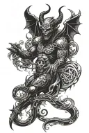 devil with wings and the number 666 symbols incorporated tattoo design idea
