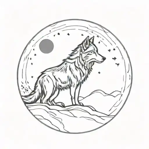 wolf howling at the moon tattoo design idea