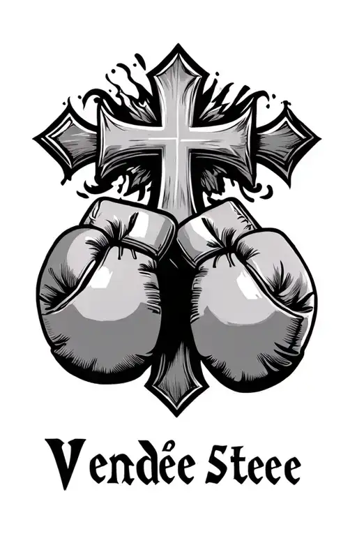 Cross of Vendée and boxing gloves tattoo design idea