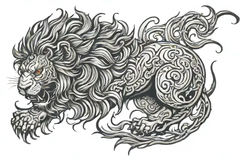 path of fire lion perseverance tattoo design idea