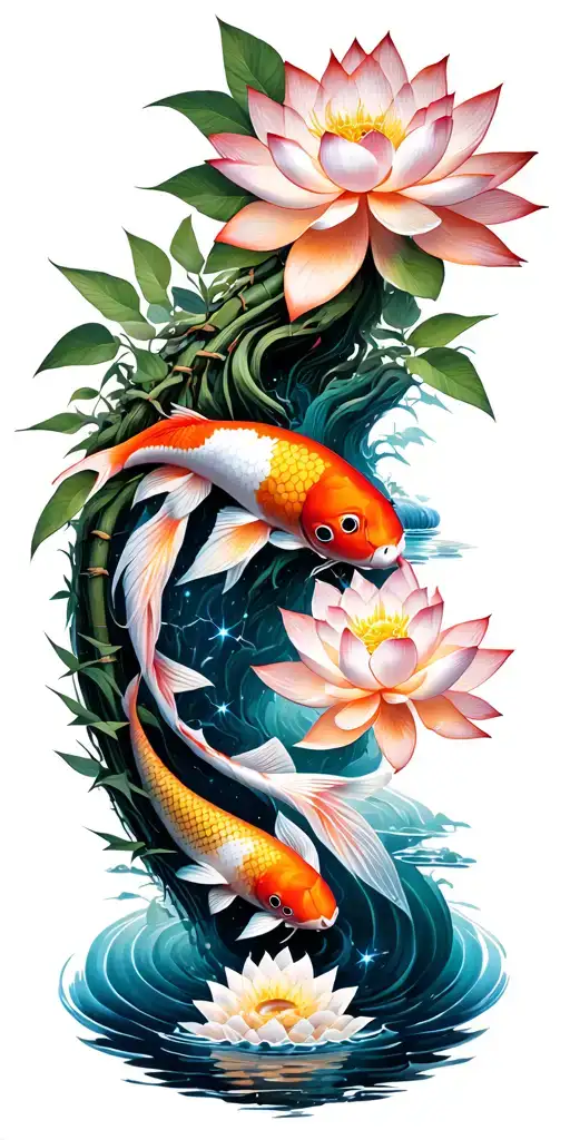 path of enlightenment along sleeve from wrist to shoulder. lotus, water, constellation, koi, bamboo, tiny home tattoo design idea
