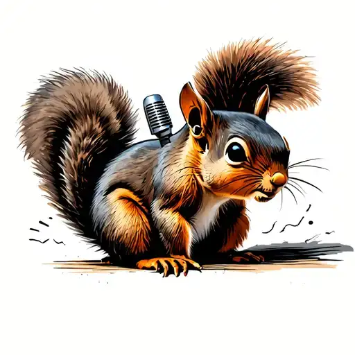 squirrel talking on cb radio waves emanating tattoo design idea
