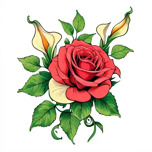 roses calla Lilly and vines growing tattoo design idea