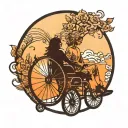 sunset background with shadow sun in wheelchair  mother and daughter  tattoo design idea
