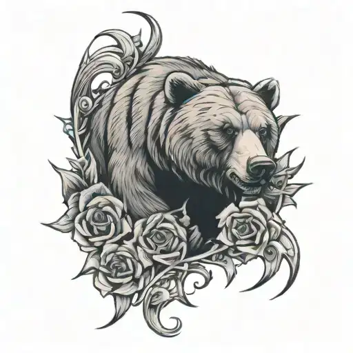 Grizzly bear Claw made out of Nordic Symbols followed Black Roses tattoo design idea