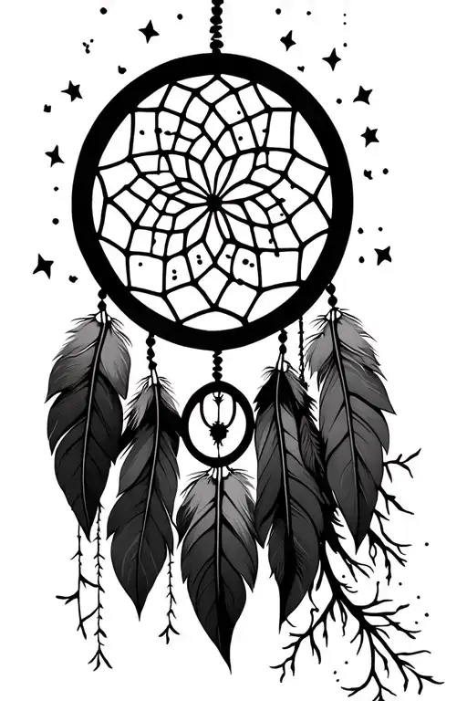 dreamcatcher with family tree inside tattoo design idea