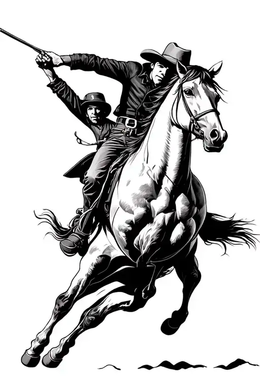 cowboy being bucked by a horse jumping tattoo design idea