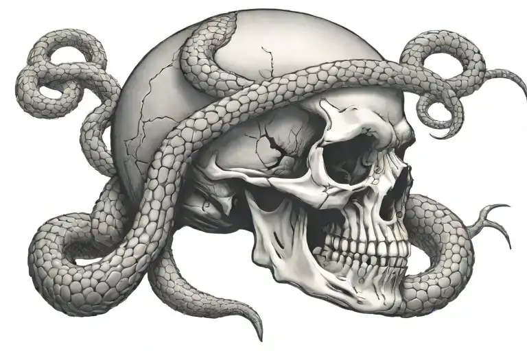 snake going through a skull face tattoo design idea
