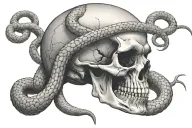snake going through a skull face tattoo design idea