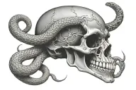 snake going through a skull face tattoo design idea