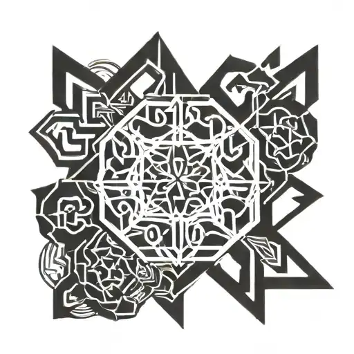 Combine the Arabic word 'رفیق' with a geometric blackwork pattern to represent friendship and unity tattoo design idea