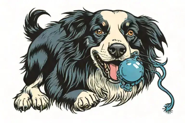 border collie with a smurph toy tattoo design idea