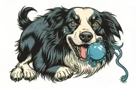 border collie with a smurph toy tattoo design idea