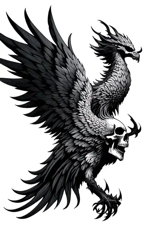 skull demon phoenix tattoo design idea