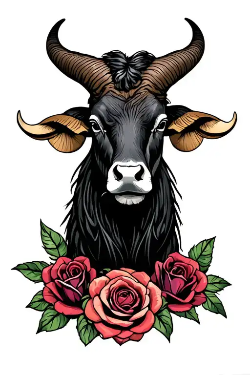 ram and bull head with a rose tattoo design idea