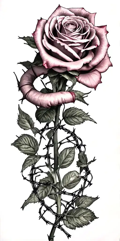 dead roses, barbed wire wrapped, and breast cancer awarness tattoo design idea