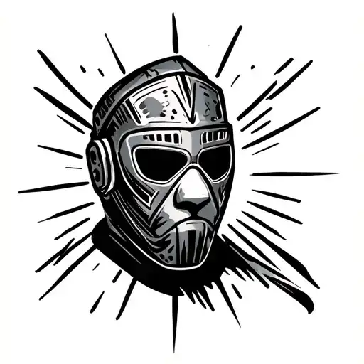 welding mask straight line tattoo design idea