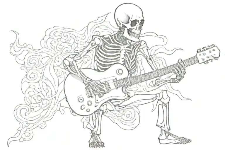 Skeleton playing guitar tattoo design idea