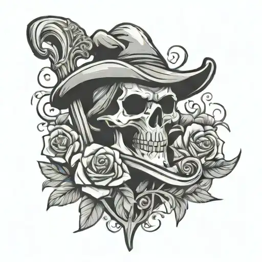 Grim reaper mustache flower scythe tattoo design idea
