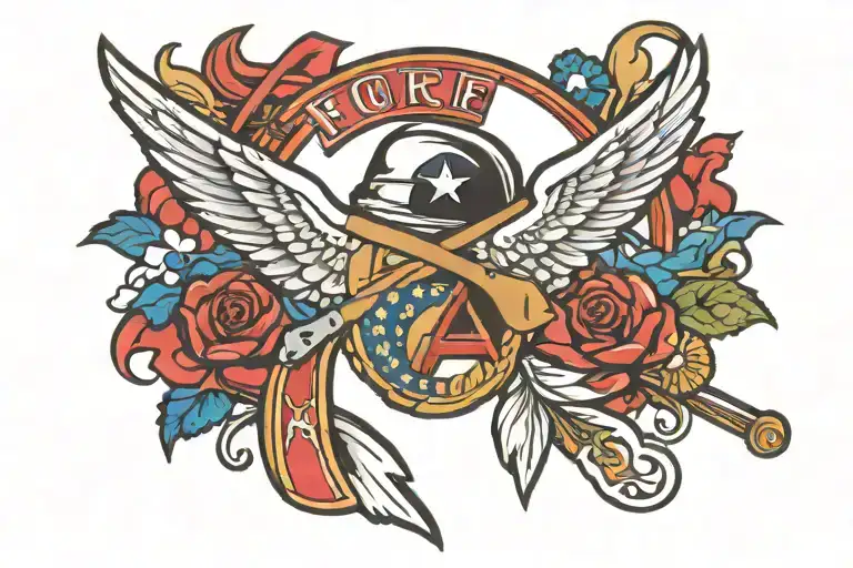 Air Force logo combined with Atlanta Braves logo intertwined with Alzheimer's ribbon tattoo design idea