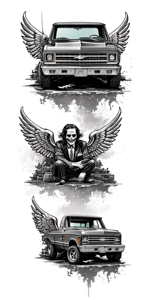 jekyll and hyde 1972 Chevrolet c-10 stepside headstones angle wings  tattoo design idea
