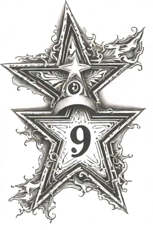 star and number 9 tattoo design idea