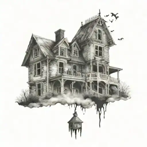 haunted house tattoo design idea