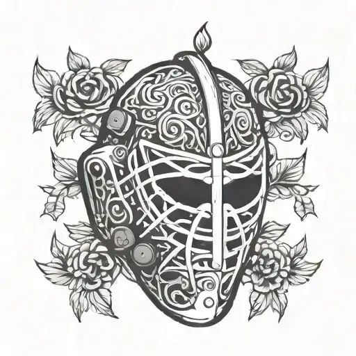 old school hockey goalie mask with vines tattoo design idea