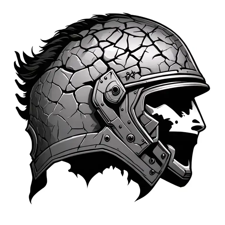 warrior cracked helmet survived brain injury  fighter  tattoo design idea