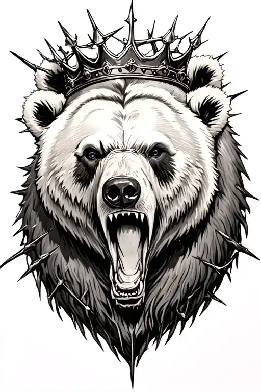 Bear with crown made of thorns and roaring  tattoo design idea