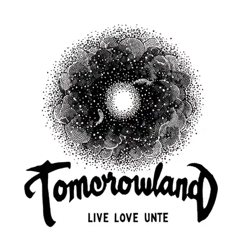 Tomorrowland logo with live love unite written tattoo design idea