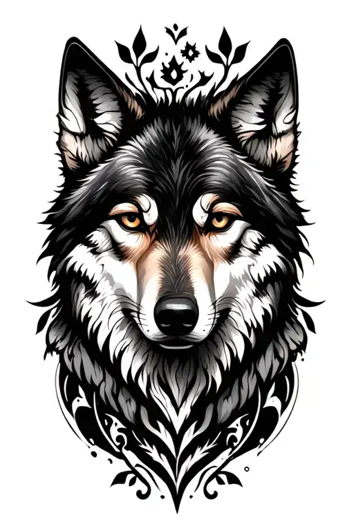 Feminine Wolf tattoo design idea