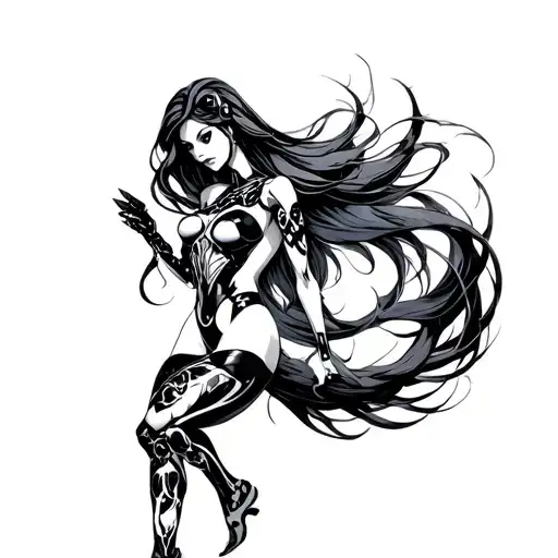 girl cyber sigilism simple outline full body tattoo design idea