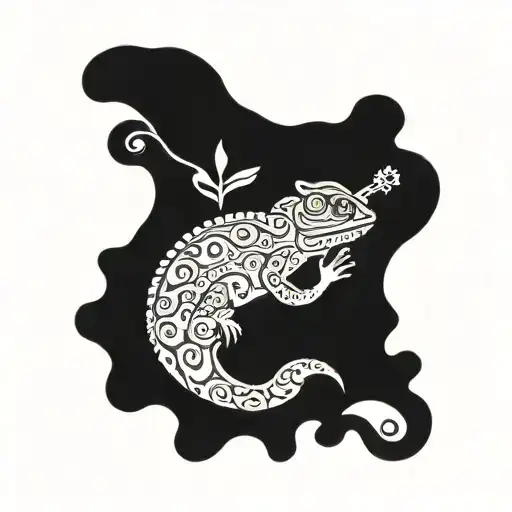 Chameleon playing a small guitar tattoo design idea