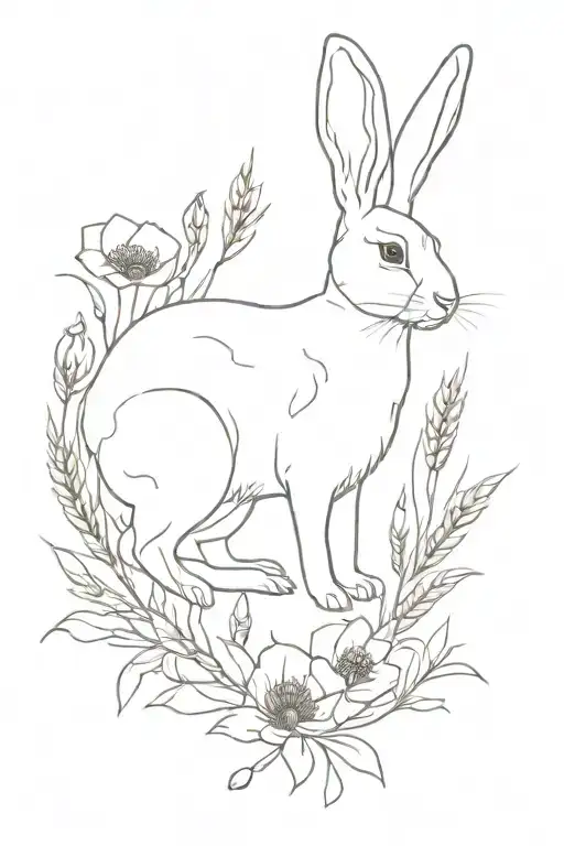 jakalope rabbit surrounded by poppies and wheat  tattoo design idea