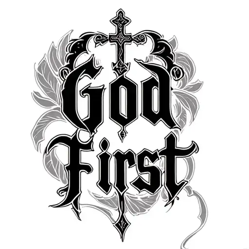 god first in cursive with a cross tattoo design idea