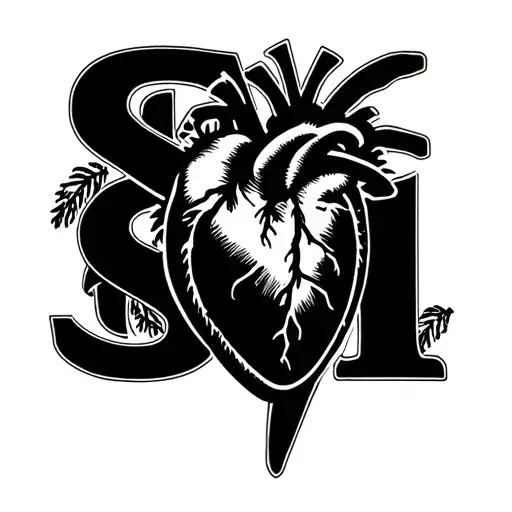 A cardiac outline in which the letters S and M are part of the heart line tattoo design idea