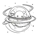 A floating snail in space, wearing a transparent astronaut helmet. Its shell looks like a planet with orbiting rings mad tattoo design idea