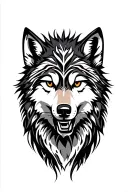  proud, slightly devious — with sharp eyes powerful, masculine alpha wolf in bold Polynesian tribal style. tattoo design idea